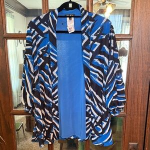 IMAN Womens Blue Black Abstract Mesh Cardigan and Tank Top Set Large ARC1122